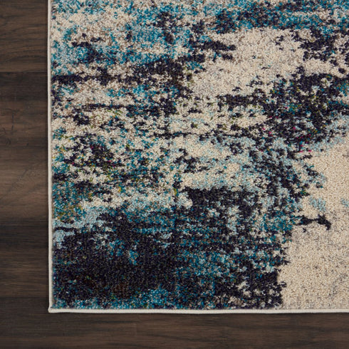 2' X 4' Ivory And Teal Blue Abstract Power Loom Non Skid Area Rug